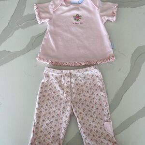 Vintage cottage core First Moments Floral Embroidered Ruffle Top & Pants Set